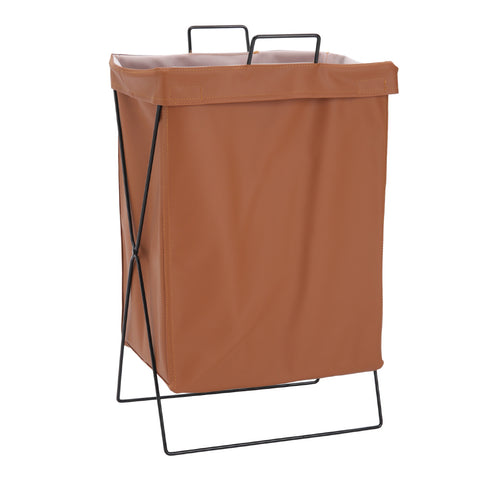 Livingandhome Collapsible PU Leather Laundry Hamper with Metal Frame, WM0473