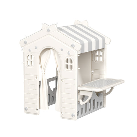 Kidkid Kids Plastic Playhouse for Indoor Outdoor, Portable Game Cottage with Curtain, FI1012