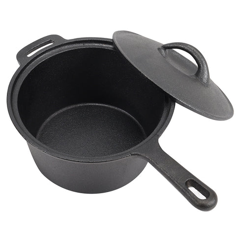 Livingandhome Cast Iron Round Sauce Pan with Double Handles for Kitchen, CX0445