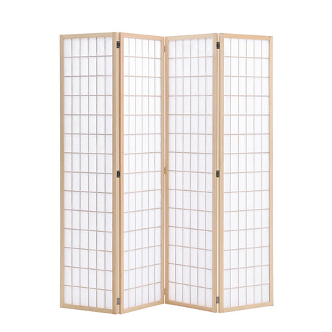 Livingandhome 4-Panel Solid Wood Folding Room Divider Screen Natural, XY0188