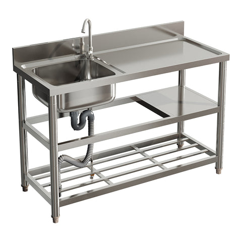 Bathroomdeco Stainless Steel One Compartment Sink with Shelves, AI1368
