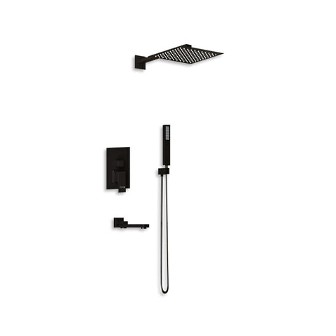 Livingandhome Black Square 3 Way Concealed Shower Mixer Set, FI0521