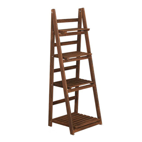 H&O Direct Rustic Wooden Foldable Ladder Shelf for Plants, SP2033