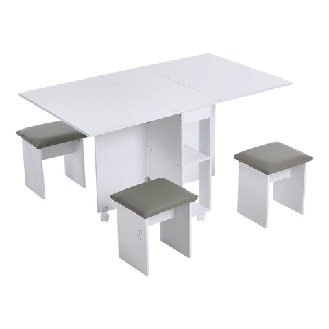 Livingandhome Versatile Expandable Dining Table Set, Drop-Leaf Table with Storage Shelves and Wheels, FI0678FI0680
