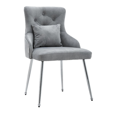 Livingandhome Grey Velvet Tufted Dining Chair with Cushion, ZH1412