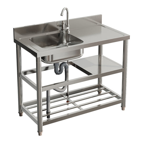 Bathroomdeco Stainless Steel One Compartment Sink with Shelves, AI1366