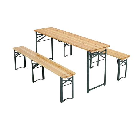 3-Piece Outdoor Wooden Foldable Table Benches Set, LG1162LG1163
