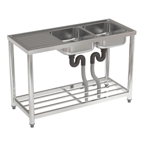 Livingandhome Stainless Steel 2 Compartments Commercial Sink with Drainboard, AI1127