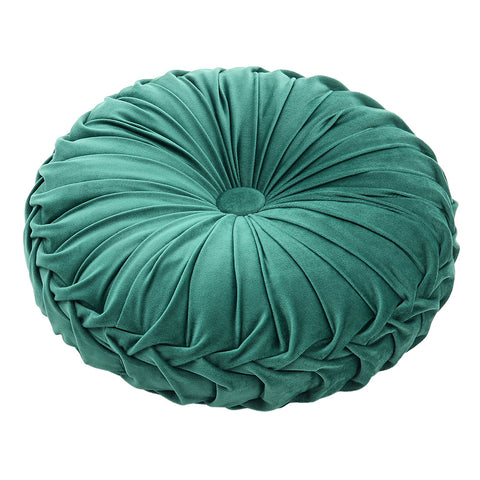 Livingandhome Round Pleated Pumpkin Velvet Cushion Green 45cm, SP1886