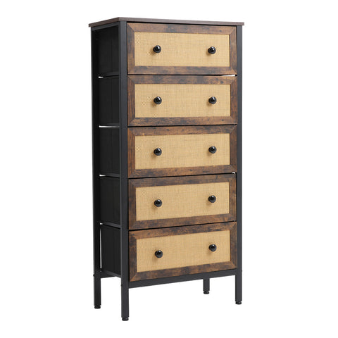 H&O Direct 5-Drawer Rustic Rattan Storage Cabinet, XY0416