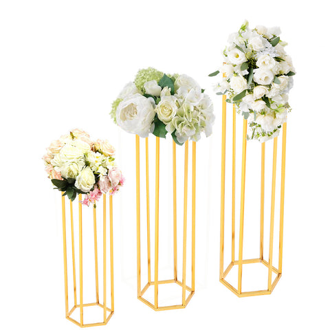 Livingnadhome 3Pcs Gold Metal Wedding Flower Stand Set, SC0252