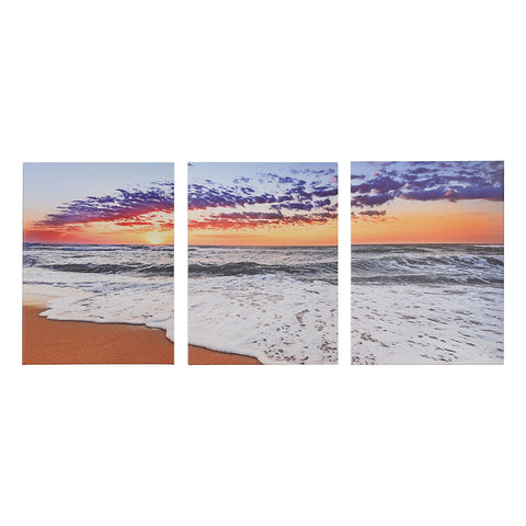 Livingandhome Tranquil Beach Sunset Triptych Canvas Wall Art Set, CT0254