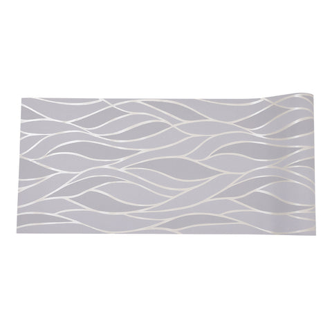 Livingandhome Velvet Silver Wavy Stripes Wallpaper Roll, SW0746
