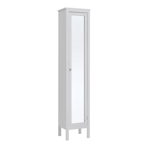 Livingandhome Slim White Tall Cabinet with Mirror Door, FI0529