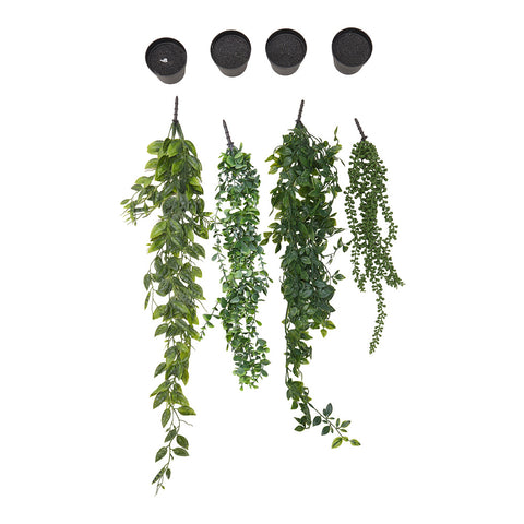 Livingandhome Set of 4 Artificial Hanging Plants with Pots, WF0268