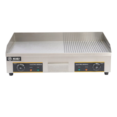 Livingandhome 4.4KW Stainless Steel Electric Countertop Half Grooved/Flat Griddle, AI0162
