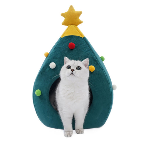 Livingandhome Christmas Tree Felt Cat Bed, CD0002