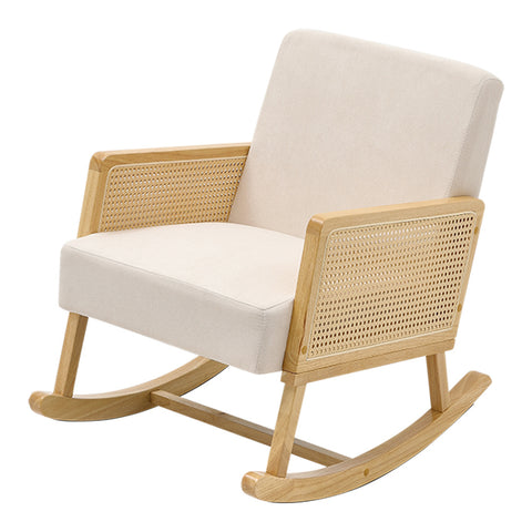 H&O Direct Linen Wooden Rocking Chair-Beige, ZH1444