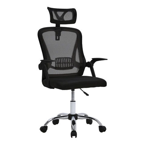 Livingandhome Swivel Office Chair with Headrest-Black, DM0724