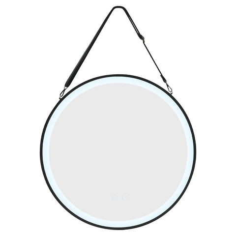 Livingandhome Round Metal LED Mirror with Hanging Strap, DM0524