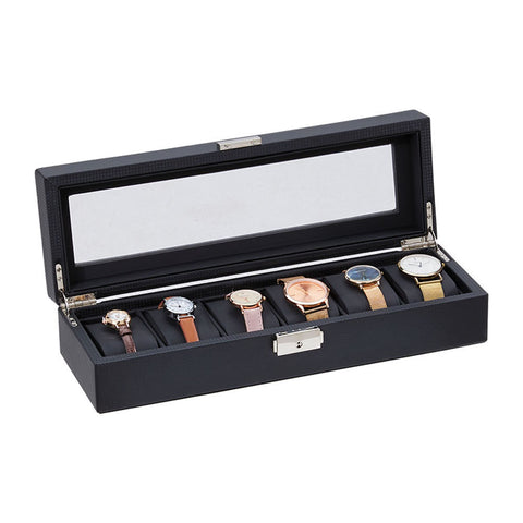 Elegant Faux Leather Watch Display Case with 6 Slots, SO0065