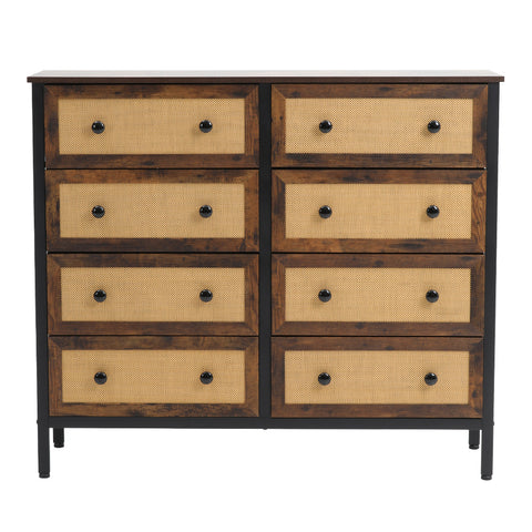 H&O Direct 8-Drawer Rustic Rattan Storage Cabinet, XY0418