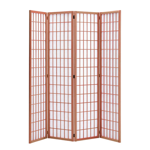 Livingandhome 4-Panel Solid Wood Folding Room Divider Screen Coffee, XY0190