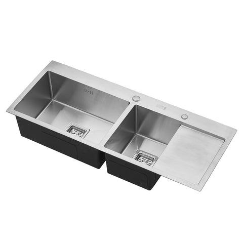 Livingandhome Stainless Steel Inset Kitchen Sink, Double Bowl Drainer Overflow, DM0667