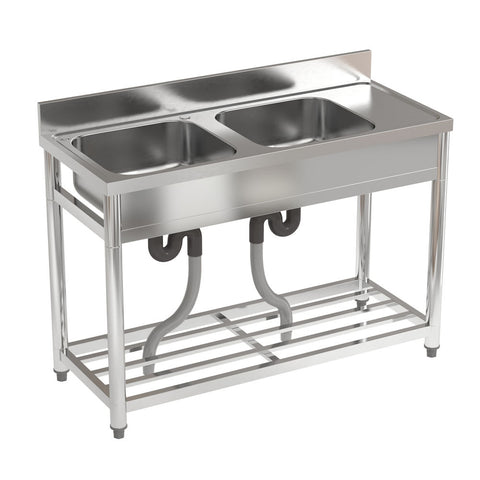 Livingandhome Stainless Steel Two Compartment Commercial Sink with Right Drainboard, AI1123