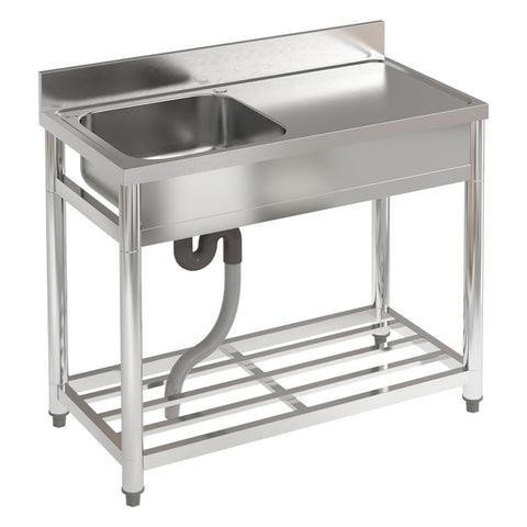 Livingandhome Stainless Steel One Compartment Commercial Sink with Right Drainboard, AI1121