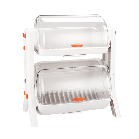 Livingandhome Double-Layer Dish Drainer Rack, Tableware Holder with Lid for Kitchen, WM0072
