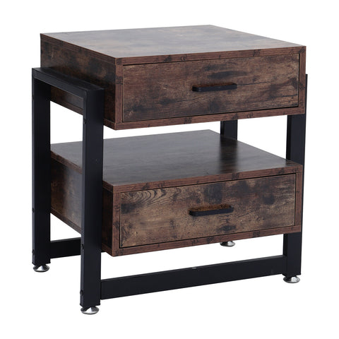H&O Direct Modern Wooden Bedside Table with 2 Drawers, DM0537