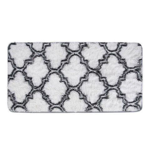Livingandhome Geometric Soft Fluffy Area Rug in Grey and White, SW0647