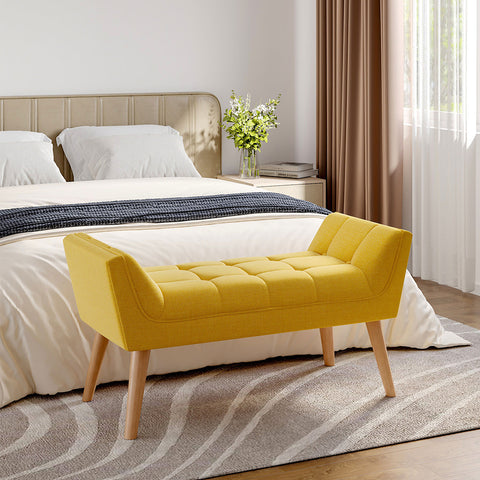 Livingandhome Tufted Fabric Bed Bench Upholstered Footstool, JM2244