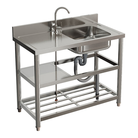 Bathroomdeco Stainless Steel One Compartment Sink with Shelves, AI1367