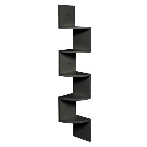Livingandhome Wooden Zigzag Floating Corner Shelves 5-Tier Black, SP1489