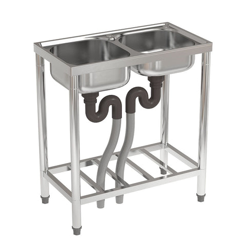 Livingandhome Two Compartment Stainless Steel Sink with Shelf, AI1125