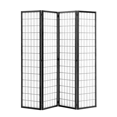 Livingandhome 4-Panel Solid Wood Folding Room Divider Screen Black,  XY0189