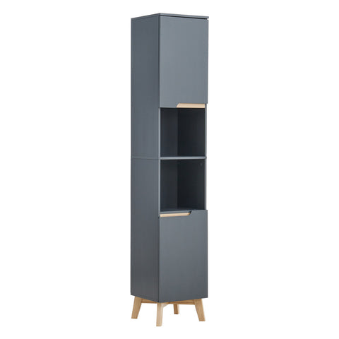 Livingandhome Grey Tall Bathroom Cabinet with Solid Wood Legs, FI0543