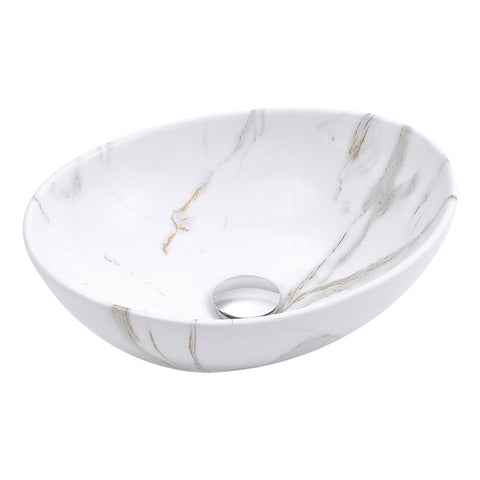 Livingandhome Oval Marble Vessel Bathroom Sink, DM0658