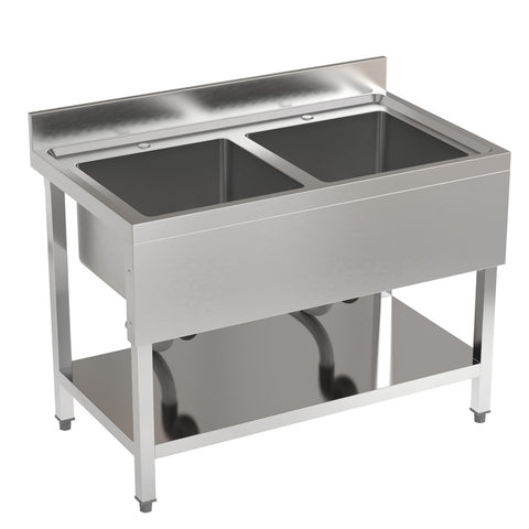 Livingandhome Stainless Steel Two Compartment Commercial Sink with Shelf, AI1136