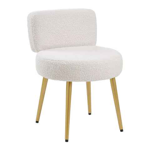 Livingandhome Cream Faux Fur Vanity Stool Chair with Metal Legs, ZH1387