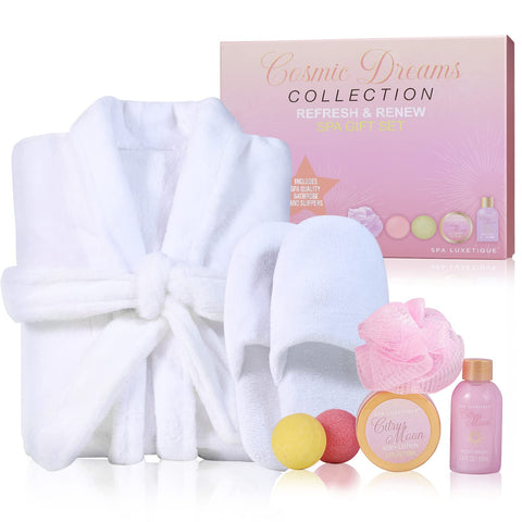 7Pcs Home Spa Gift Set with Bathrobe and Slippers for Women, AJ0100