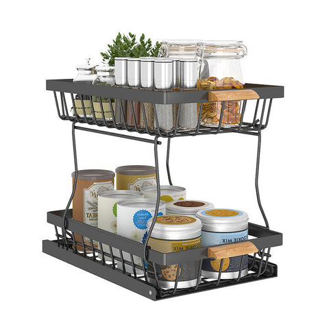 Livingandhome 2-Tier Pull-Out Kitchen Sink Space-Saving Storage Rack, KT0051