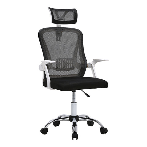 Livingandhome Swivel Office Chair with Headrest-White, DM0723