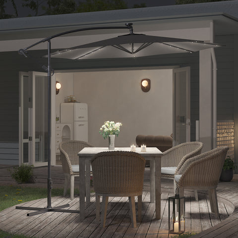 Livingandhome Outdoor 32 LED Lighted Patio Umbrella with Crank Lift System, 2 Bases Set, LG0928LG0441LG0533