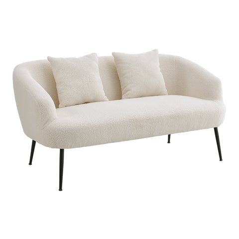Livingandhome White Teddy Fabric Loveseat with Metal Legs, ZH1436