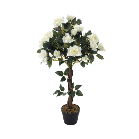 Lifeideas 90cm White Artificial Rose Flower Tree in Pot for Decoration, PM1414