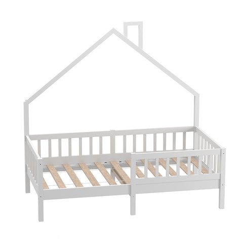 Livingandhome White Pine Wood House Bed with Safety Guardrails, ZH1461