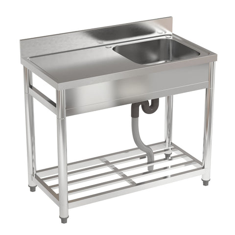 Livingandhome Stainless Steel One Compartment Commercial Sink with Left Drainboard, AI1122